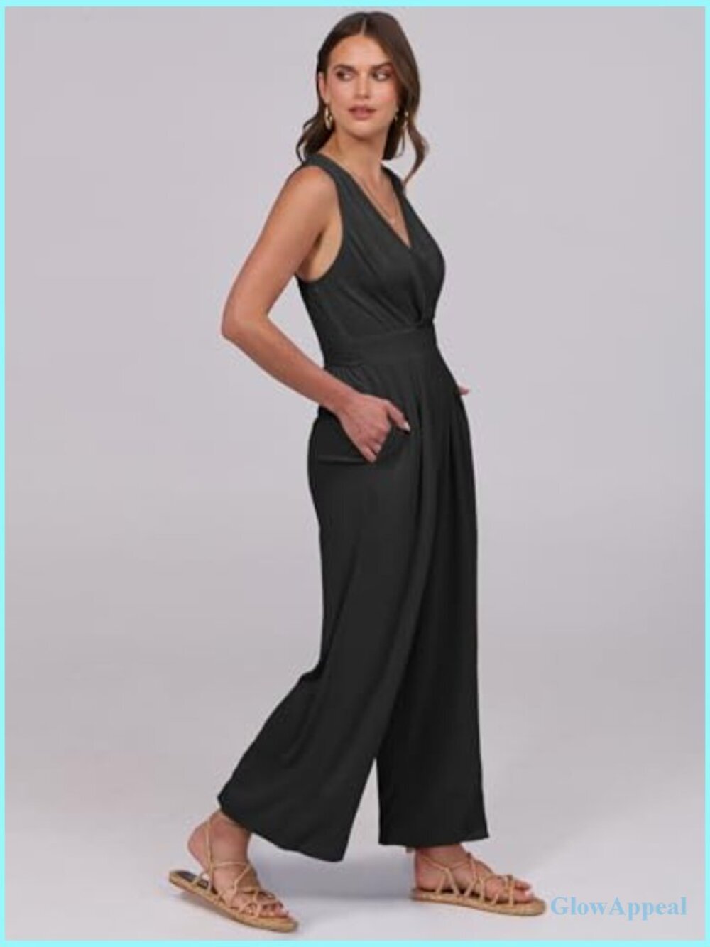 Sleeveless V Neck Jumpsuit Romper Summer Outfits Dressy Casual - Picture 6 of 7